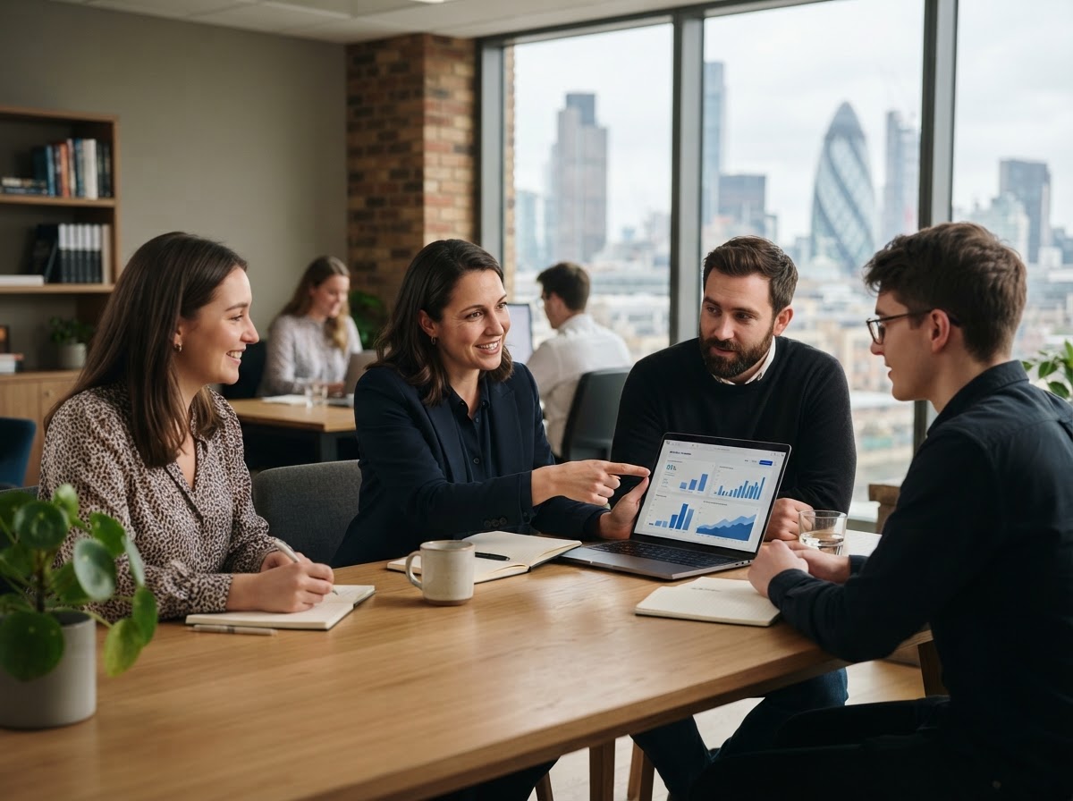 Growthen Ventures analysts reviewing adaptive risk models on screen